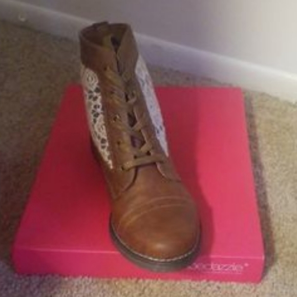 Shoe Dazzle Shoes - Cognac Lace Booties Shoe Dazzle Shoes - Cognac Lace Booties